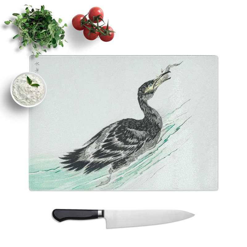 Glass Feeding Cormorant Bird by Numata Kashu Chopping Board, 39 cm W x 28.5 cm L