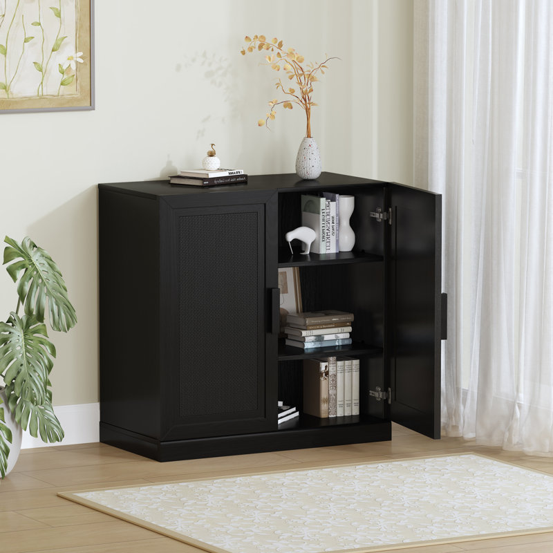 Armoire de rangement en rotin avec tablettes réglables, Noir, H 31 po x l 31 po x P 16 po