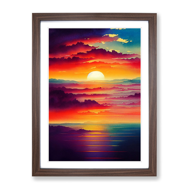 Sunset Watercolour Art No.2 - Framed Print, 64cm H x 46cm W x 2cm D, Walnut Framed