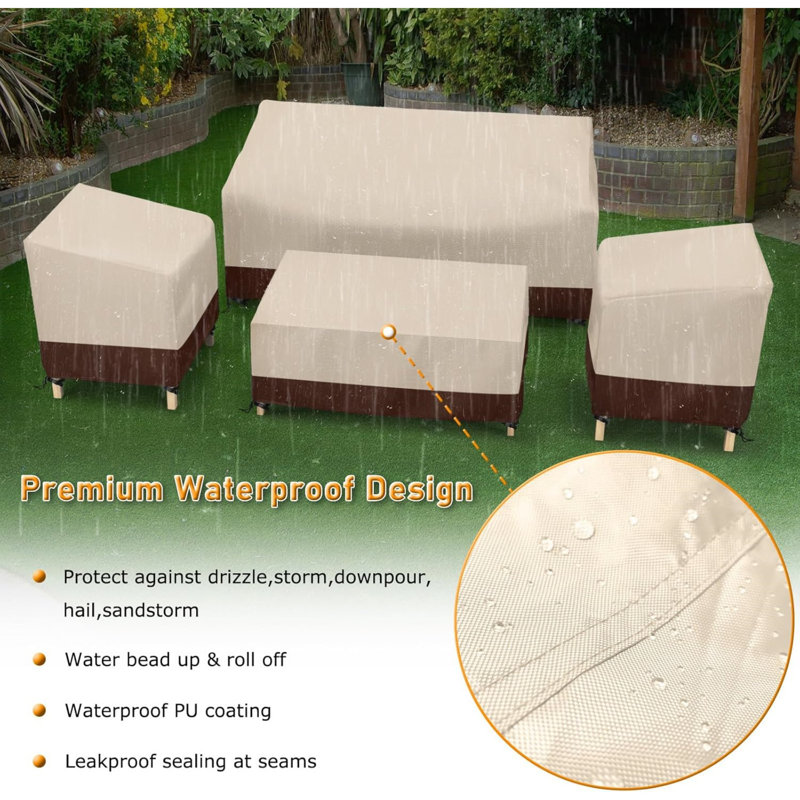 Ensemble de housse de patio, housse de mobilier d'extérieur 4 pièces imperméable, 6 housses de patio robustes, beige et brun