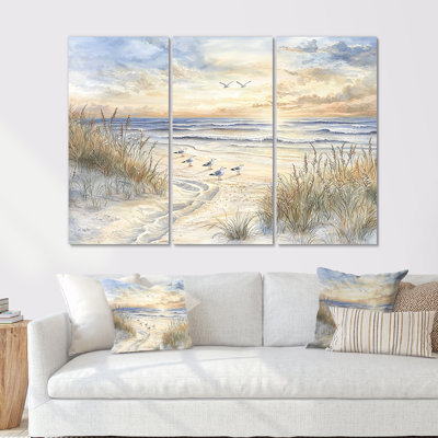 Mouettes sur la plage I - ensemble de reproductions d'art mural plage et océan