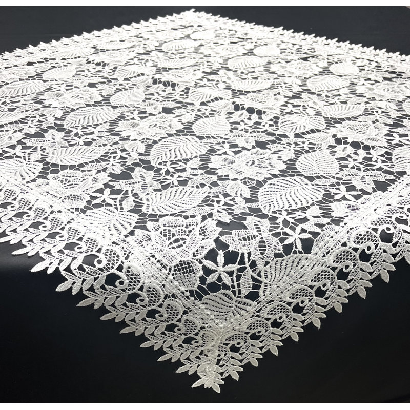 Nappe carrée en polyester floral, Blanc