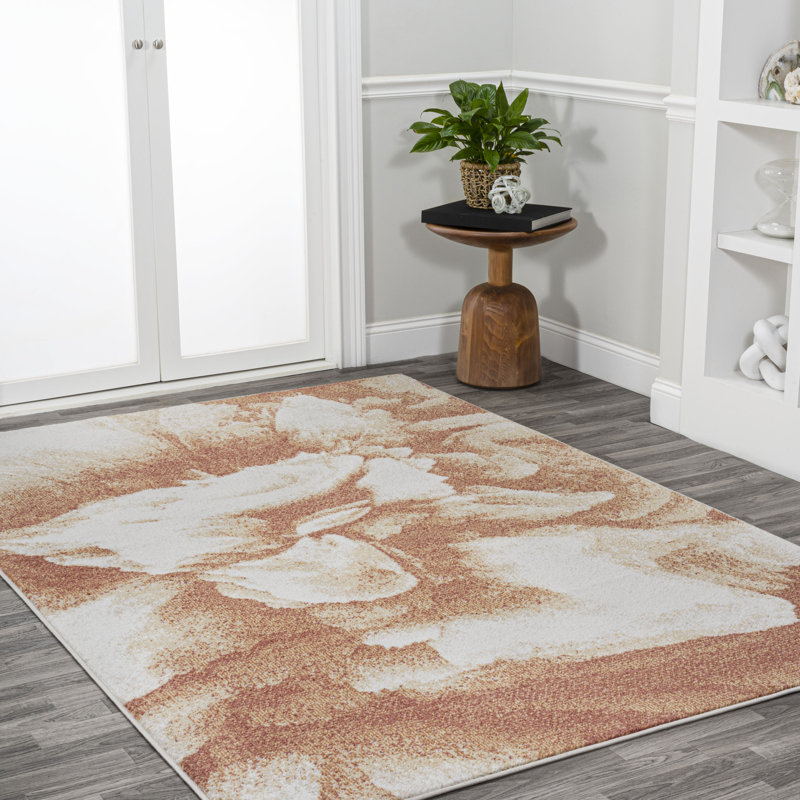 Cordier Abstract Two-Tone Modern Orange/Cream Rug, Rectangle 5'3" x 8'