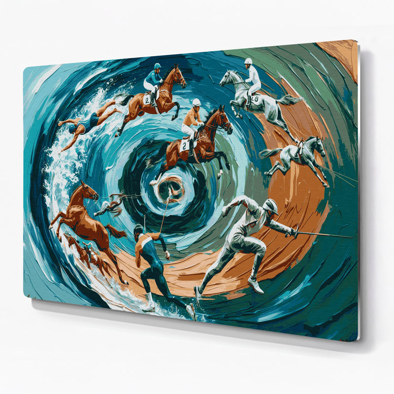 Art mural bleu en métal Sports Pentathlon, H 11 po x l 14 po
