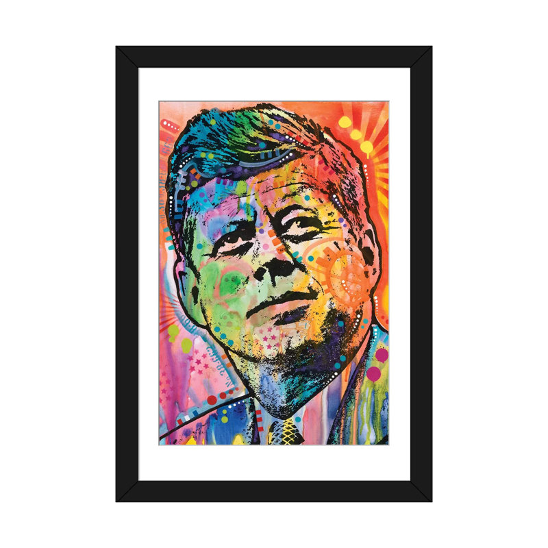 « jfk », impression sur toile, H 32 po x l 24 po x P 1 po, Papier d'art encadré noir, Blanc