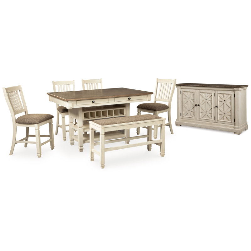 Bolanburg Counter Height Dining Table, 4 Barstools, Bench and Server