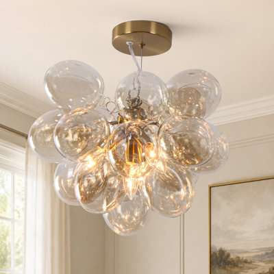 Lustre moderne en laiton 4 lumières avec abat-jour ovales en verre
