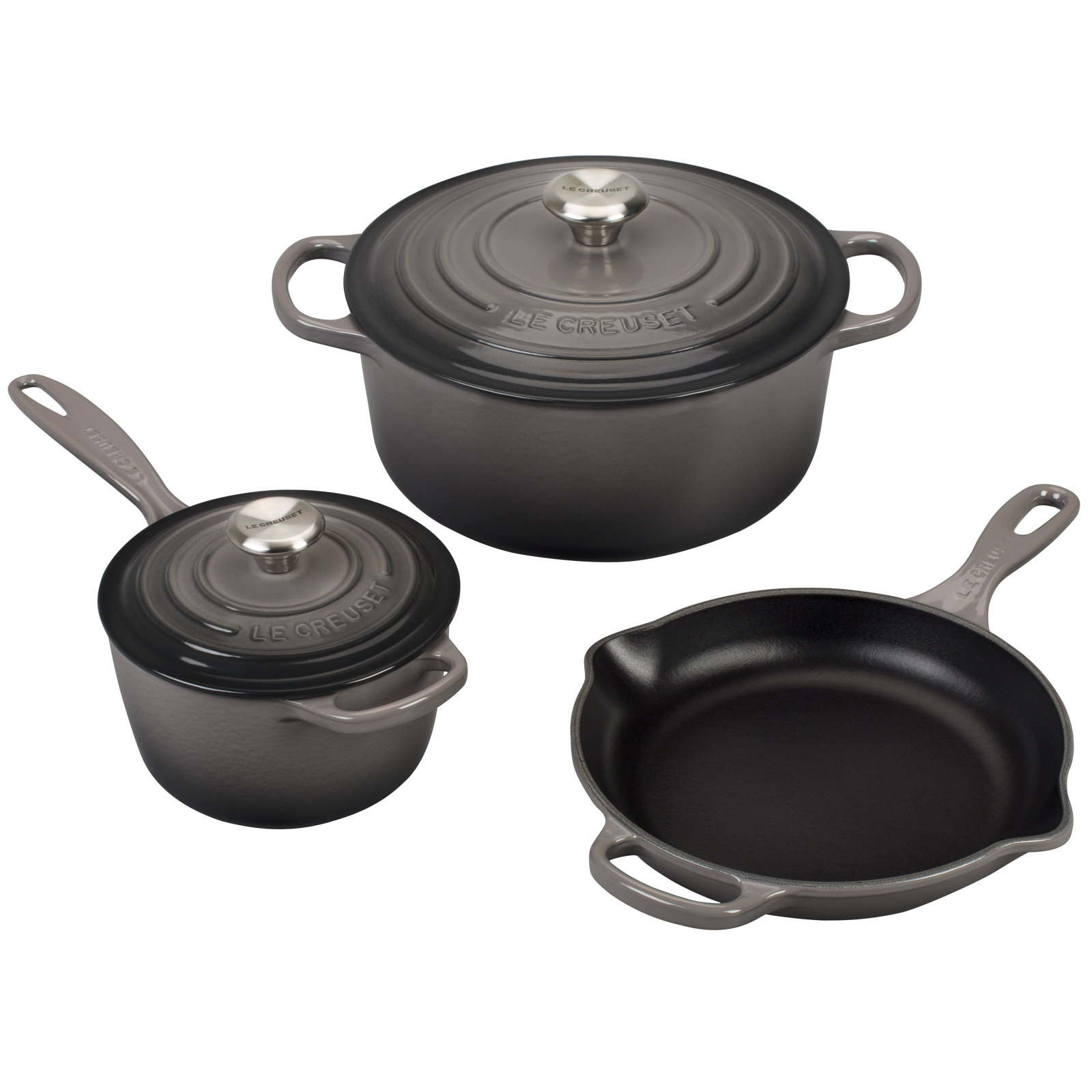 Le Creuset Signature 5-Piece Cookware Set, Oyster/Silver