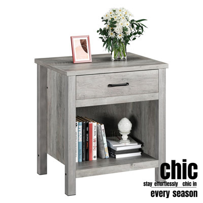 Farmhouse Nightstand Night Stand, End Side Tablewith Drawer and Storage Shelf