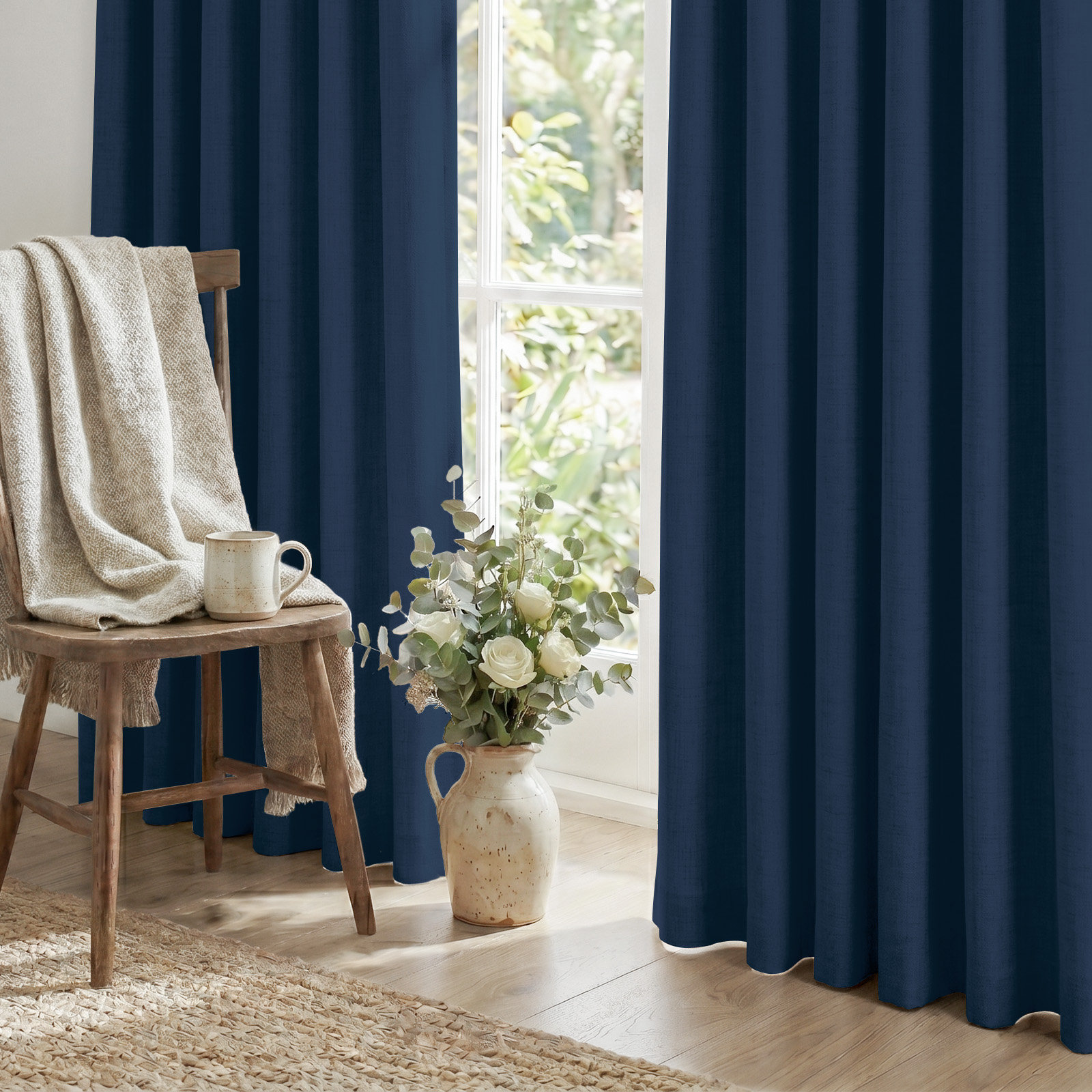 Graciella Faux Linen Blackout Curtain Set, 50" W x 108" L, Midnight Blue