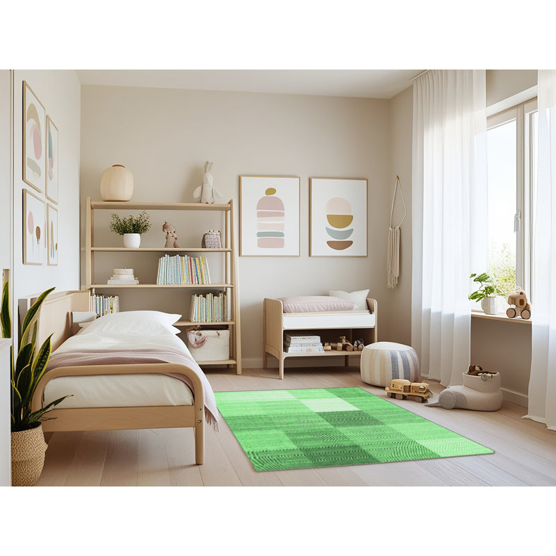 Tapis contemporains vert émeraude lavable à la machine 1807, Rectangle 3 pi x 5 pi
