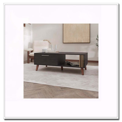 Table basse Wengue avec porte et rangement ouvert