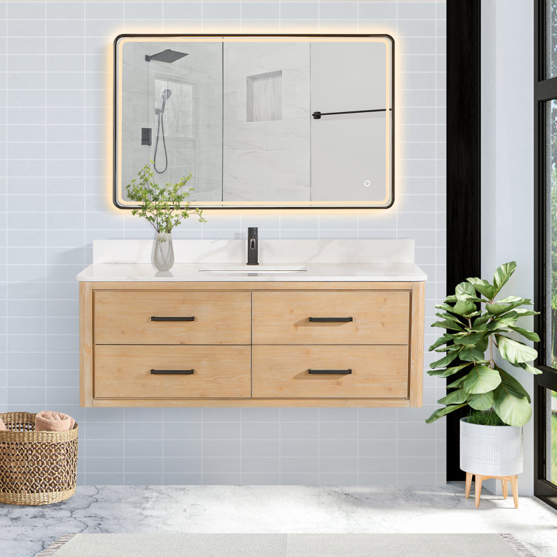 Cristo 48'' Single Bathroom Vanity with Top, Fir Wood Brown, 55"