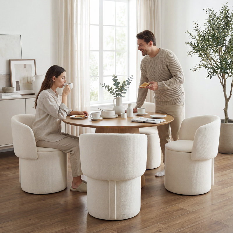 Upholstered Dining Chair, White, White