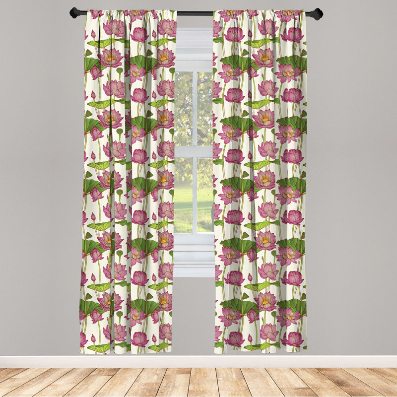 Lotus Flower Semi-Sheer Rod Pocket Curtain Panels, 28" x 63"