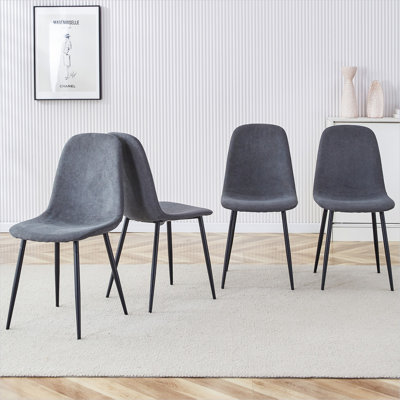 Ensemble de 4 chaises de salle à manger rembourrées en lin Classic Classic, style industriel moderne pour la cuisine