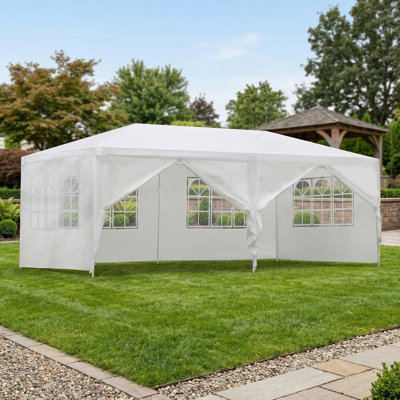 Garden Wedding Party Tent Measuring 10x20 Feet, Outdoor Use, Canopy or Marquee Style, Includes 6 Removable Sidewalls