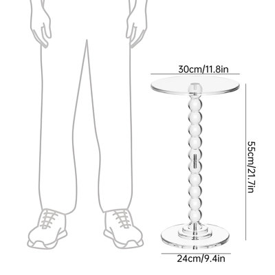 Acrylic Side Table, End Table Round Top With Solid Post For Living Room, Bedroom, Balcony, Easy Assembly (Pedestal, Clear)