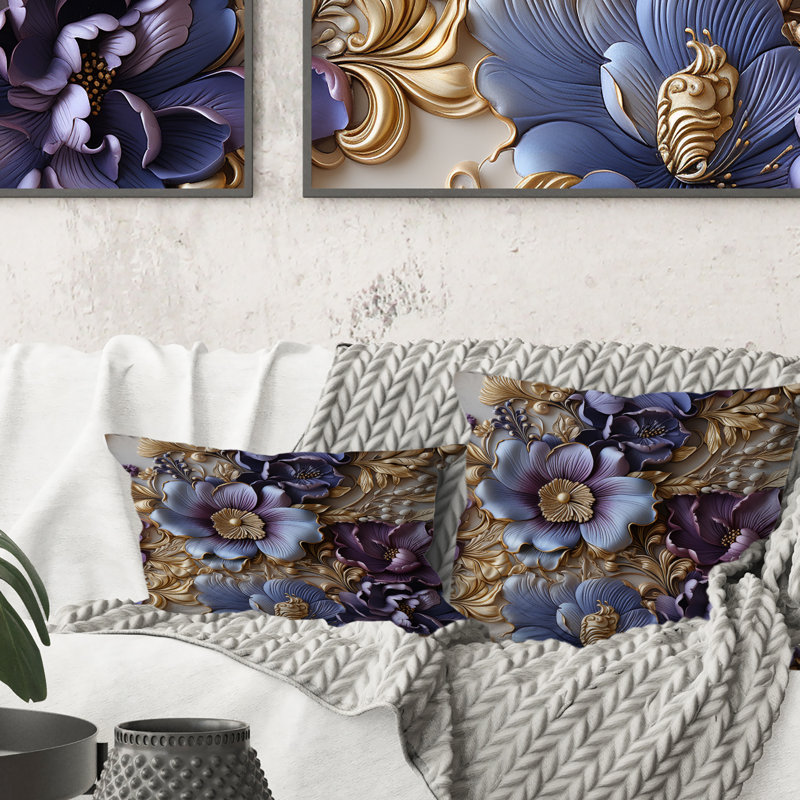 Coussin décoratif royal et mauve et royal, H 16 po x l 16 po
