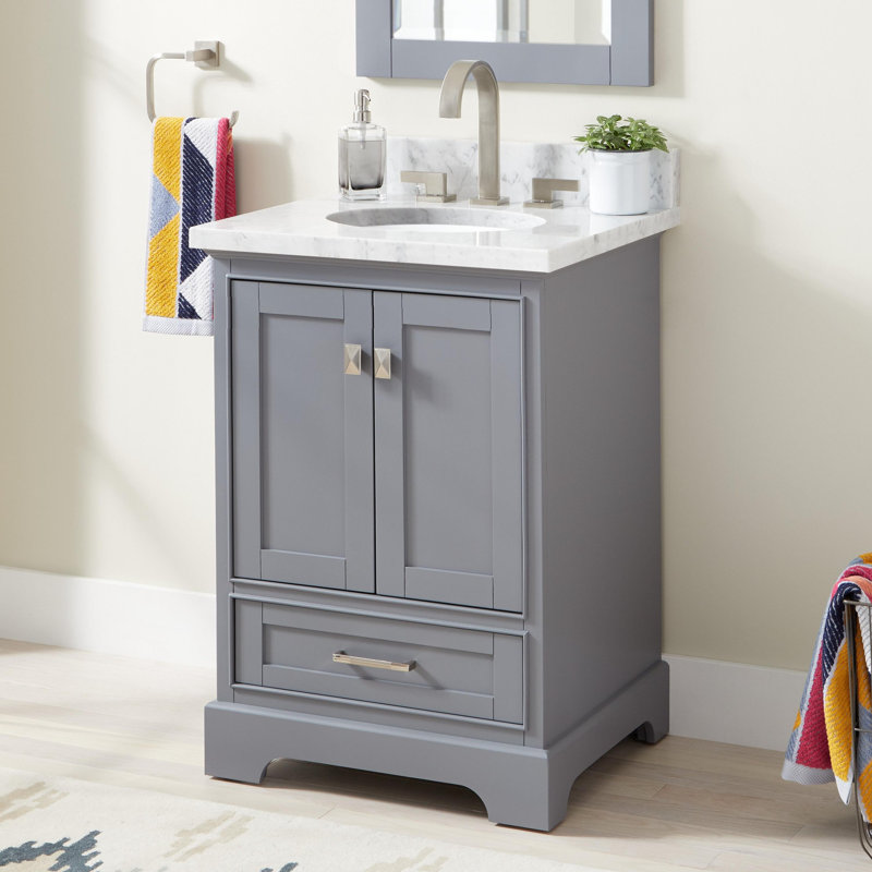Quen 24" Freestanding Single Basin Vanity Set with Cabinet, Vanity Top, and Oval Undermount Sink, Gray - 25" W