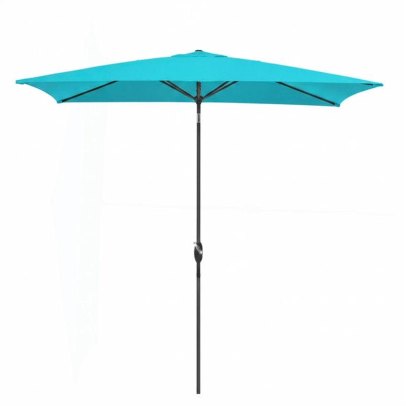 Parasol de patio rectangulaire turquoise avec manivelle et inclinaison, toile de polyester résistante aux rayons UV pour la piscine et la cour (base non incluse)