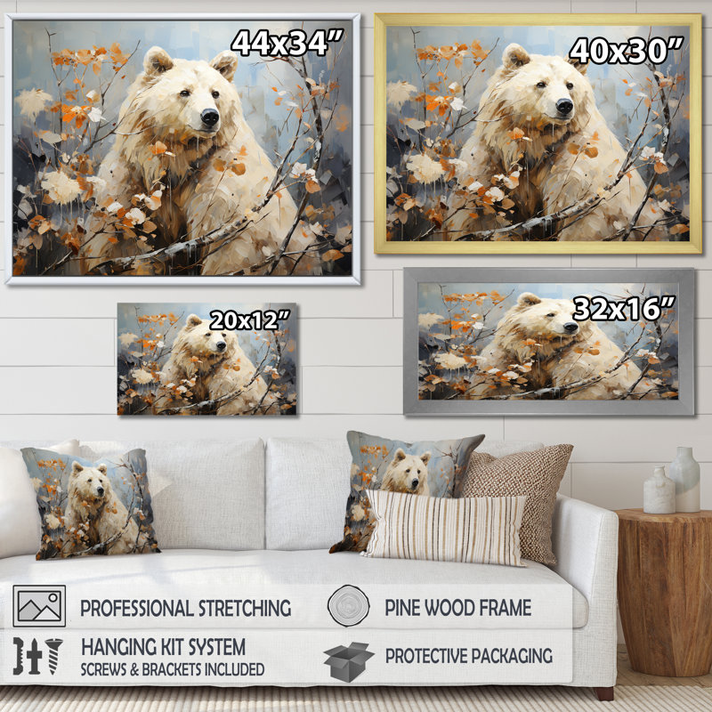 Ours contemporain, art mural de salon Grace_106889, H 34 po x l 44 po x P 1,5 po, Cadre flottant blanc