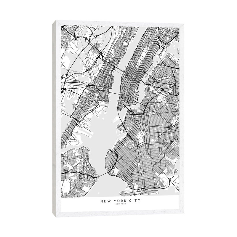 Scandinavian Style Map Of New York City by Blursbyai - Gallery-Wrapped Canvas Giclée on Canvas, White Framed