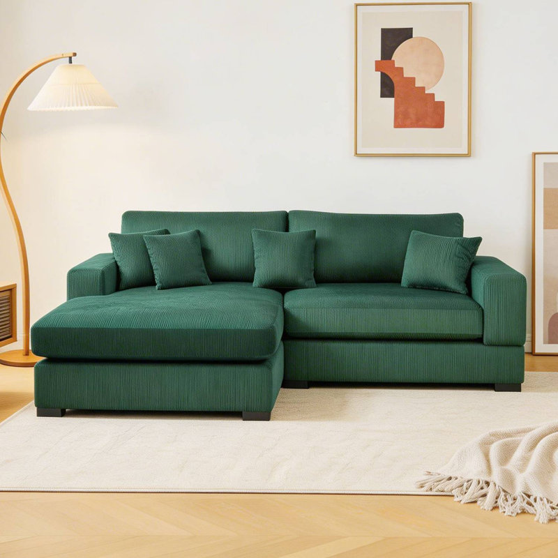 108" Reversible L-Shaped Couches With Deep Seat, Green