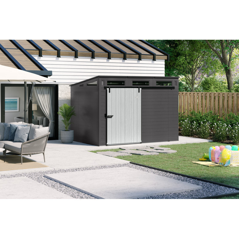 Suncast Modernist Barn Door Storage Shed, Peppercorn