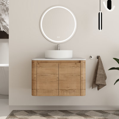 Ensemble de meuble-lavabo mural 30 po avec plateau en pierre reconstituée Eaton