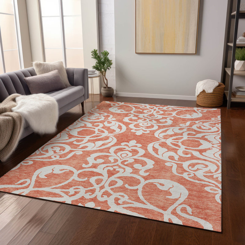 Chayden Washable Damask Indoor / Outdoor Rug, Rectangle 3' x 5'