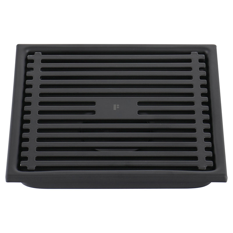 FINE FIXTURES Square Shower Floor Drain, 4 inch Slotted Grate Design, 10-Gauge 304 Stainless Steel, Center Outlet, Fast Drainage, Hair Strainer Included