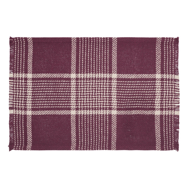 Burgundy and Tan Plaid Cotton Polyester Rectangle Placemat Set
