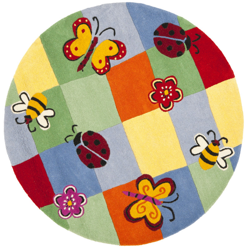 Tapis vert / bleu / rouge en laine touffeté à la main Claro, Rond 4 pi