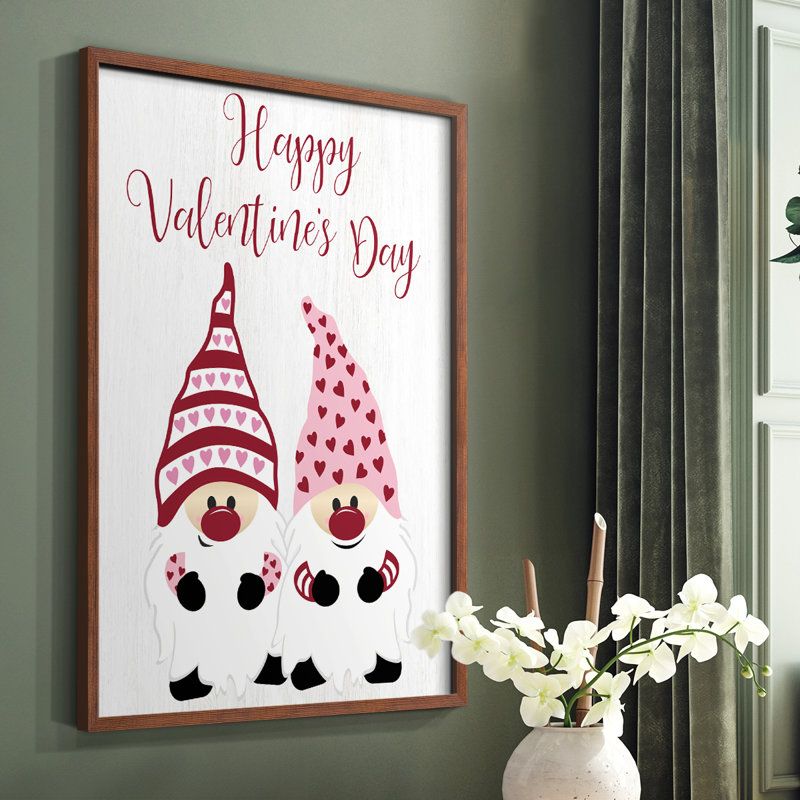 «Valentines Gnomes», reproduction encadrée - bois massif, Brun, H 20 po x l 16 po