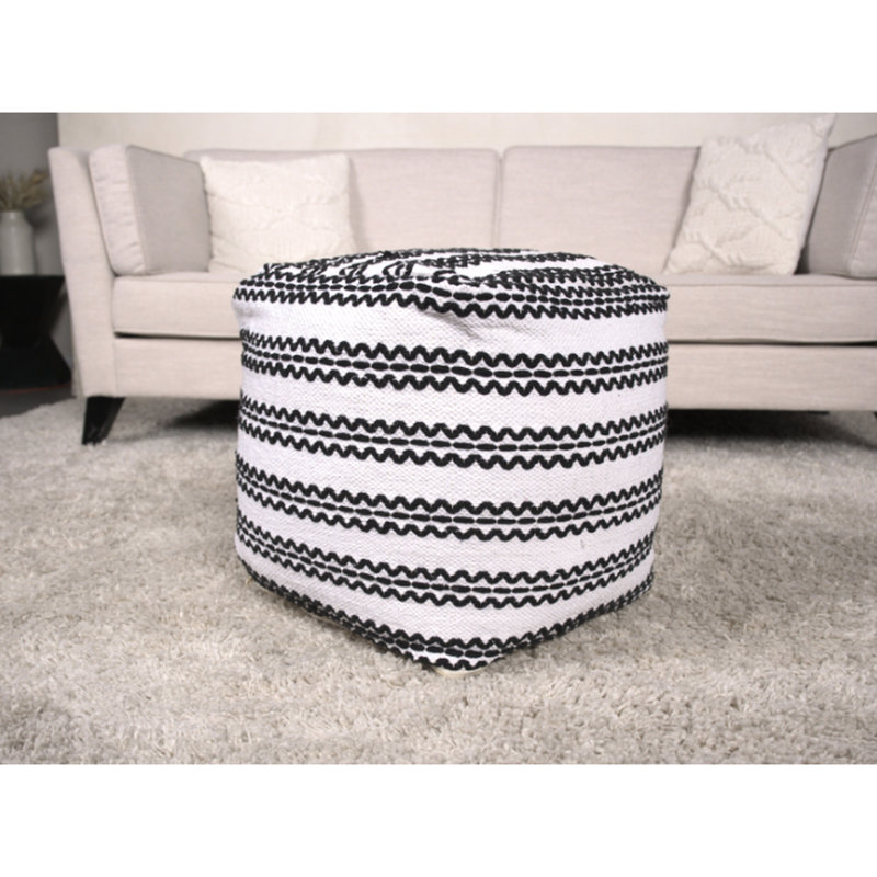 Pouf en tissu noir naturel, carré 16 x 16 x 16, capacité de 200 livres, coton, entièrement assemblé, nettoyage des taches seulement, pouf rembourré de perles, coton de 200 lb, avec