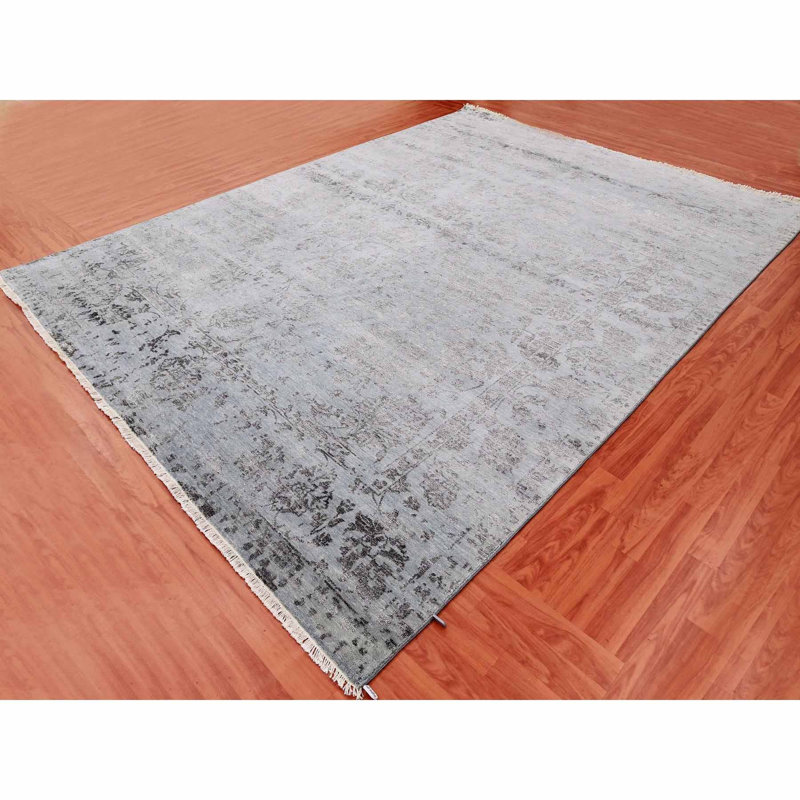 Tapis unique gris noué à la main nouvel âge de 8 pi 10 po x 11 pi 9 po Ulbertus