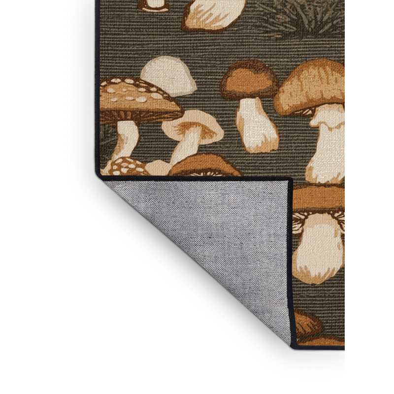Machine Washable Botanical Brown Area Rug, Square 3'