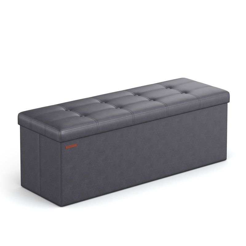 Reyaan 110cm Wide Tufted Rectangle Solid Colour Standard Ottoman with Storage, Grey