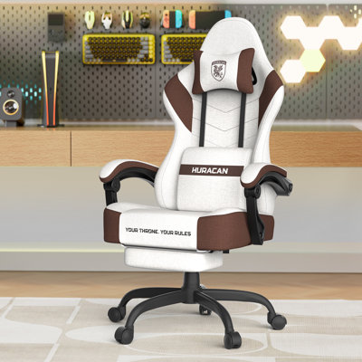 Fauteuil de jeu ergonomique en tissu de lin avec repose-pieds de massage Luxvie
