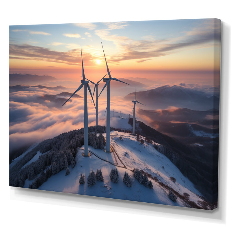 «Sunset Wind Turbines Mountain View IV - Wind Turbines», art mural, Toile tendue, H 12 po x l 20 po x P 1 po