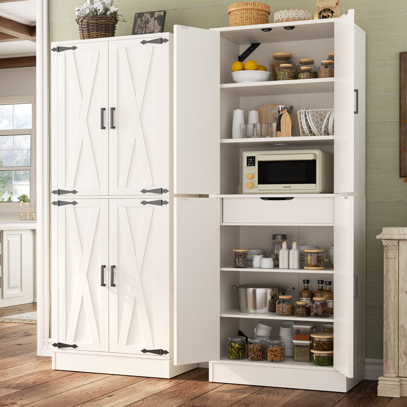 Armoire de rangement 71 po avec 4 tablettes réglables et tiroir, Blanc