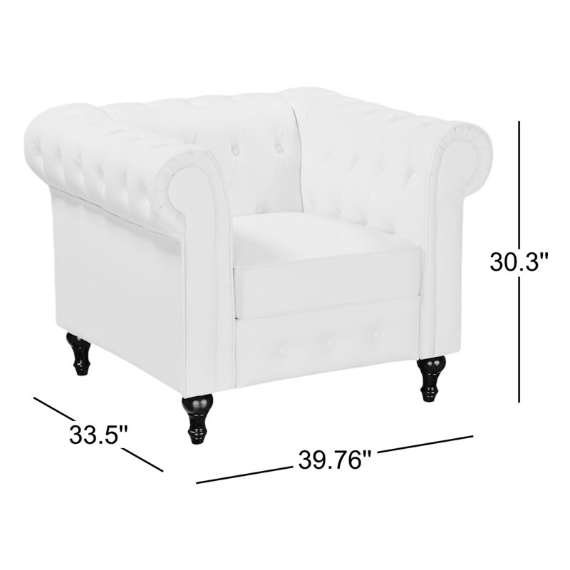 Sheilds Upholstered Chesterfield Chair, Cream White Faux Leather