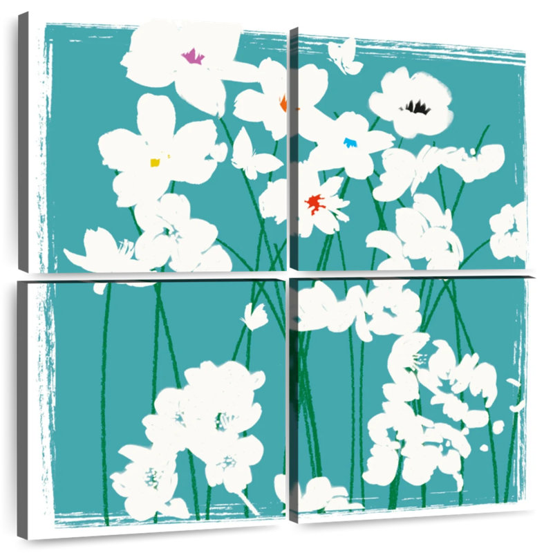 Turquoise Flowers, 18" H x 18" W