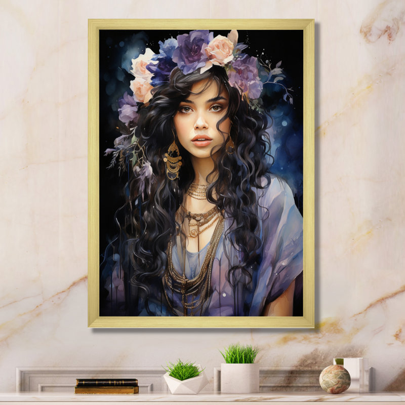 «Boho Latina Mystic Wanderer Woman I», reproduction sur toile, H 40 po x l 30 po x P 1,5 po, Cadre photo doré