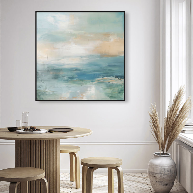 Turquoise Echoes II Canvas Abstract Print by Oliver Gal, Black Frame, 12 x 12, 41"H x 41"W, Black Frame