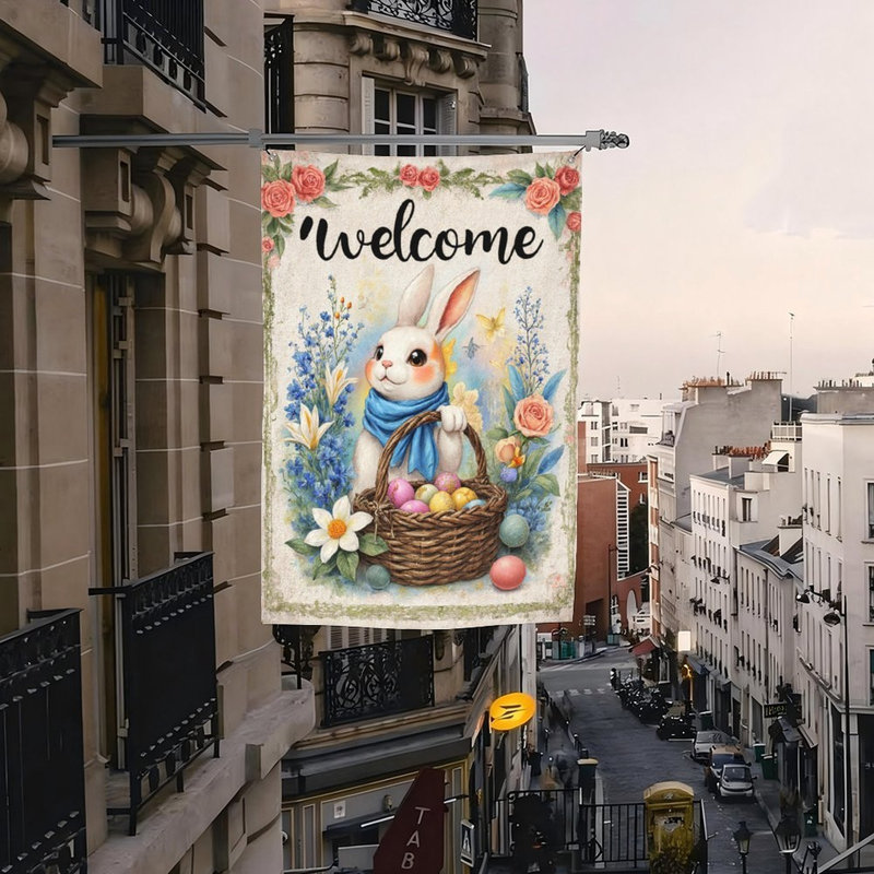 Drapeau floral panier de Pâques pour intérieur et extérieur, L 70 x l 47