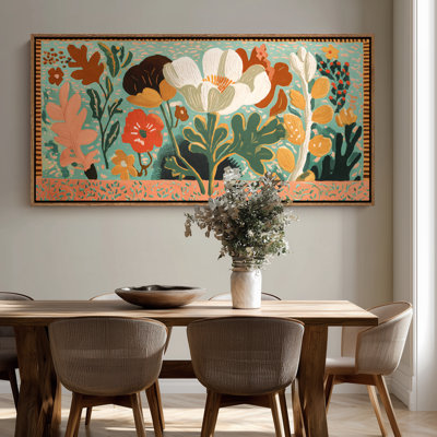 Extra Large Colorful Folk Art Floral Framed Canvas Print Wall Art