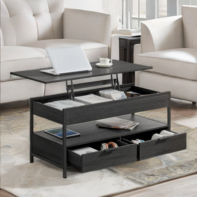Akya Black Lift Top Extendable Coffee Table with Storage Compartments and Drawers Living Room