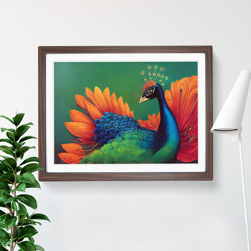 Awe Inspiring Peacock 1 Piece Single Picture Frame Wall Art, 46cm H x 64cm W x 2cm D, Walnut Framed
